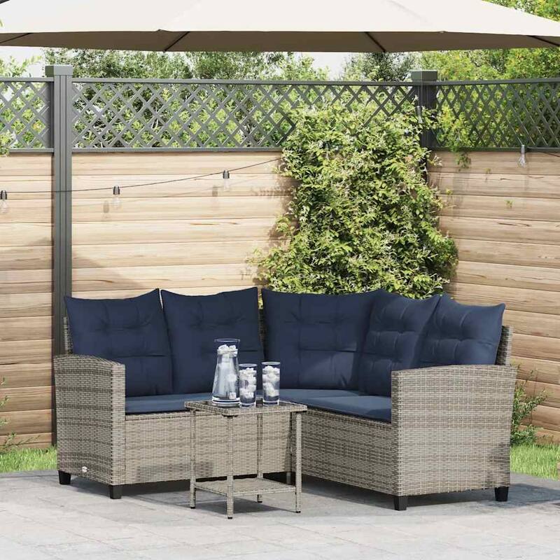 vidaXL Garden Sofa 2-Seater Outdoor Sofa Poly Rattan - 57.5 x 57.5 x 29.9 in - Gray and blue