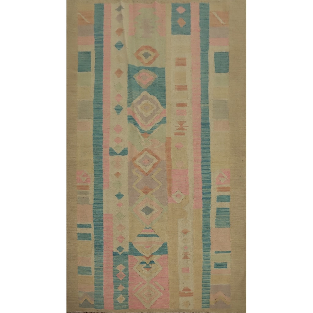 Hand Woven Oriental 100% Wool Carpet Southwestern Tribal Multi-Colored Kilim Area Rug - 6' 4'' X 4' 0''
