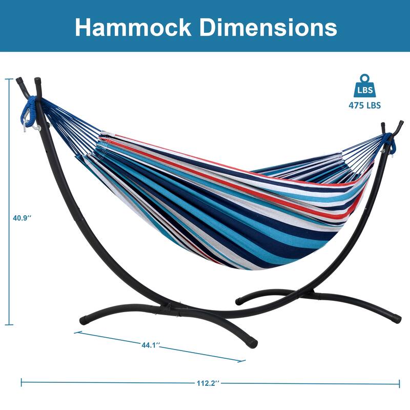 9.35 ft. 2-Person Brazilian-Style Foldable and Portable Outdoor Hammock Bed with Stand Set - 112.2 in.* 44.1 in. *40.9 in.