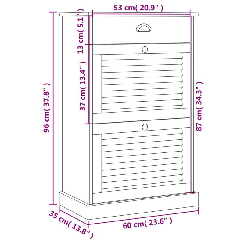 vidaXL Shoe Cabinet Honey Solid pine wood, engineered wood, metal Medium - 13.8 x 23.6 x 37.8