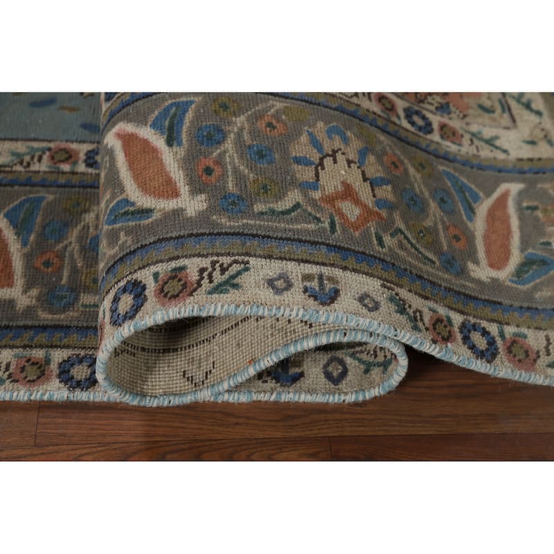 Blue Tabriz Vintage Persian Area Rug Handmade Traditional Wool Carpet - 6'4" x 9'5"