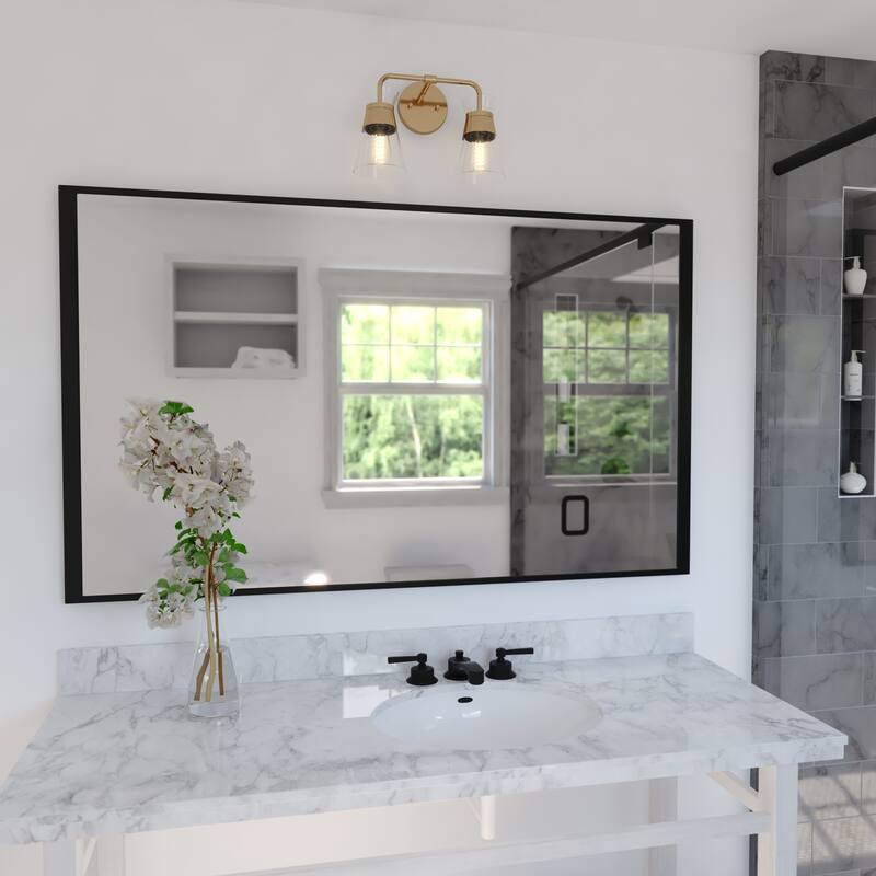 VAXCEL Harper Natural Brass Gold Mid-Century Modern Bathroom Vanity Lighting Fixture, Clear Glass Shade, Wall Sconce