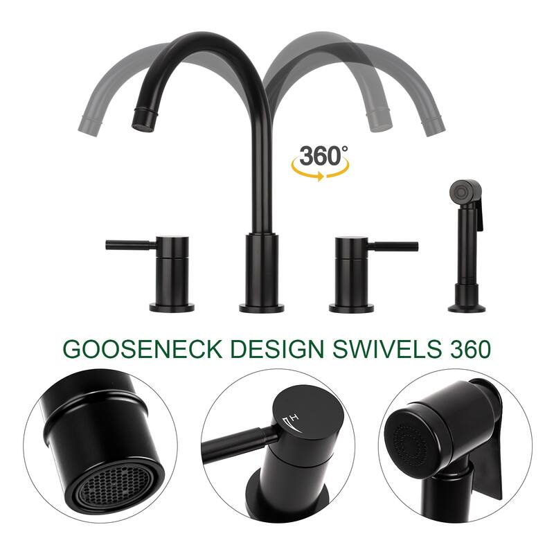 Two-Handles Copper Widespread Kitchen Faucet with Side Sprayer