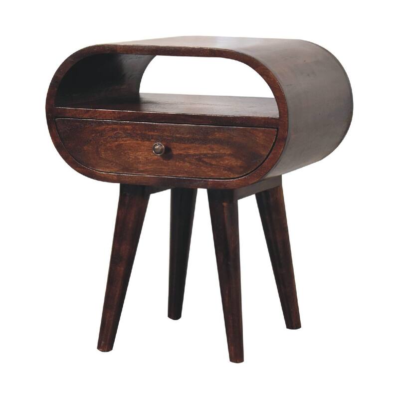 HomeRoots 21" Walnut Solid Wood Oval One Drawer Nightstand
