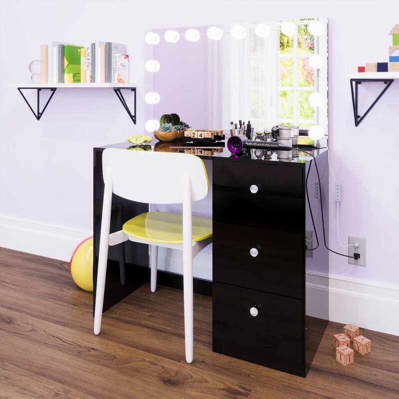 Boahaus Black Kids & Teen Makeup Vanity Table