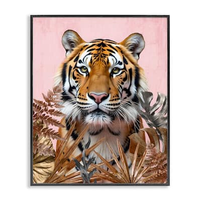 Stupell Fierce Tiger on Pink Framed Giclee Art Design By Kim Allen