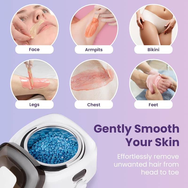 Brazilian Wax Warmer Kit with 5 Hard Wax Beads & Digital Display - For Full Body, Face, Bikini, Sensitive Skin