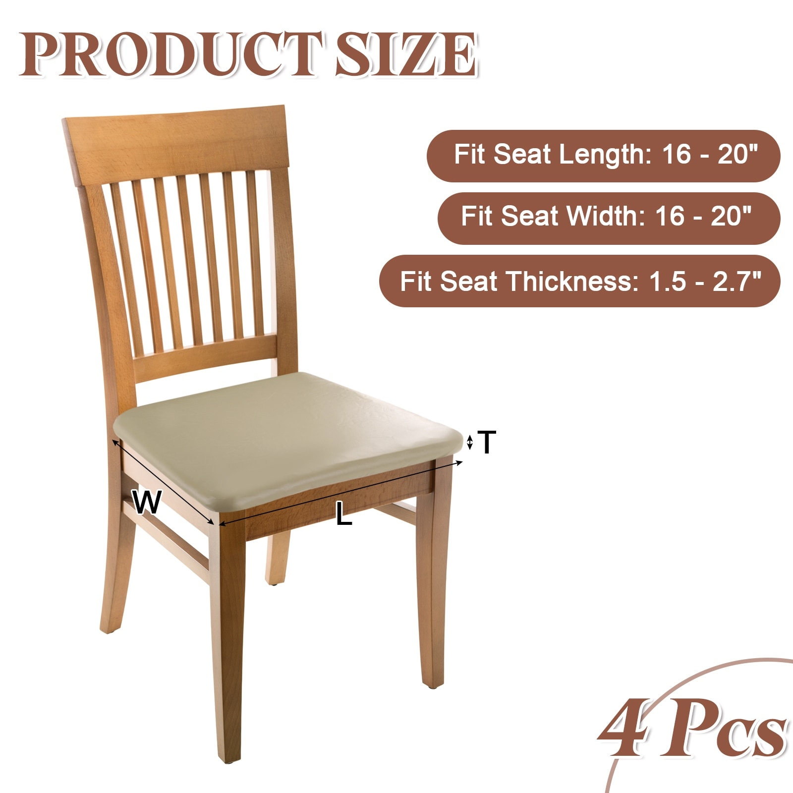 PU Dining Chair Seat Covers, Stretch Chair Cushion Slipcovers, Waterproof Seat Protector for Dining Room