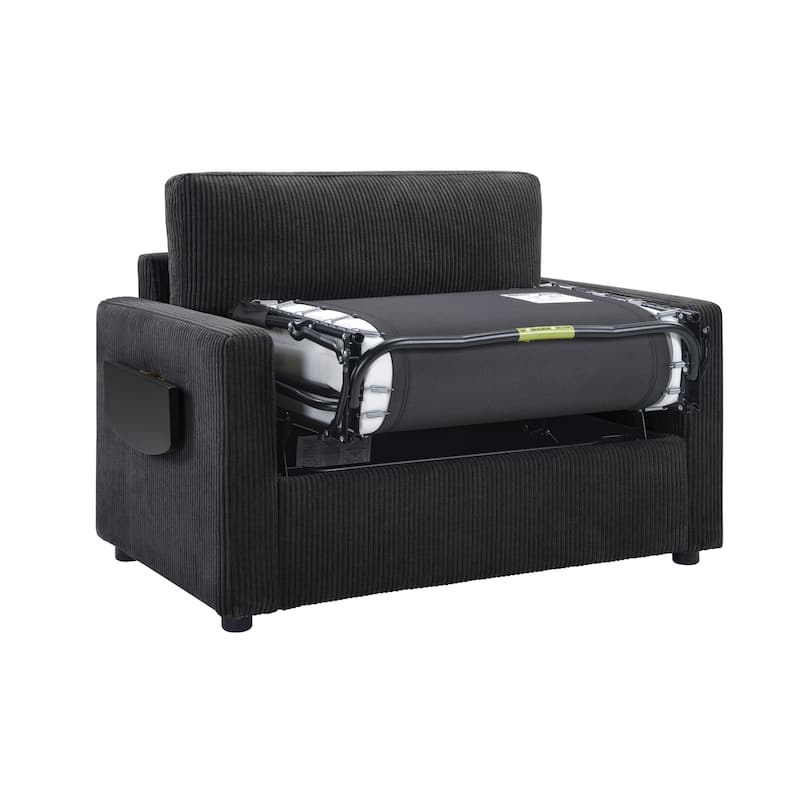 Roomfitters Twin Sofa Bed with Foldable Mattress, Side Table, Storage Pocket and USB Ports for Living Room