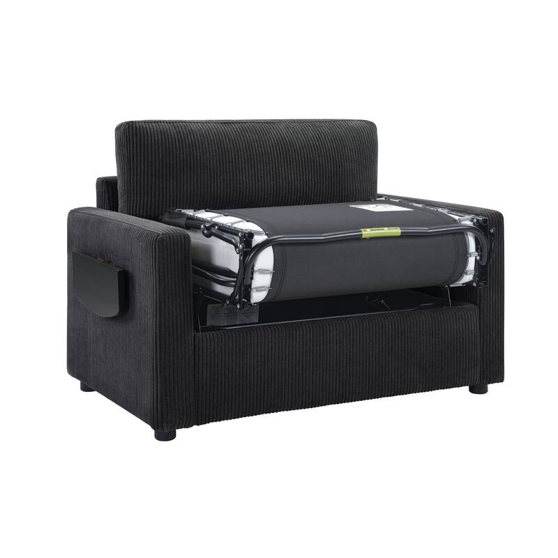Twin Size Sofa Bed Sleeper Sofa with a Foldable Mattress, a Foldable Side Table, a Side Storage Pocket and Two USB Ports