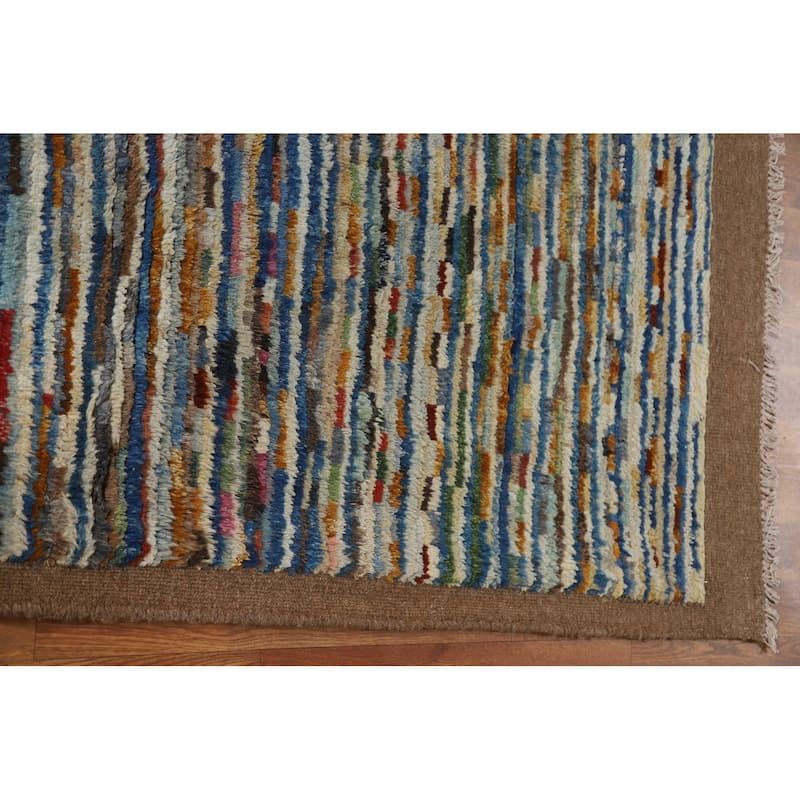 Hand Knotted Oriental 100% Wool Carpet Modern Stripe Multi-Colored Moroccan Area Rug - 7' 8'' X 5' 5''