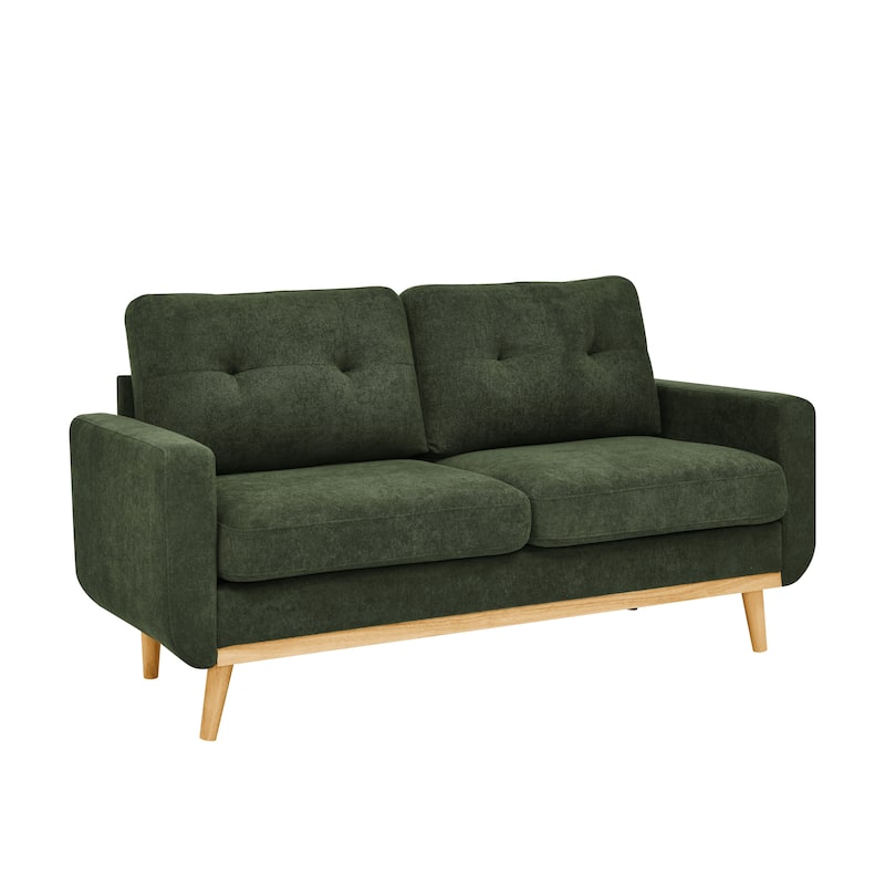 67.7" Mid-Century Tufted Loveseat with Wood Legs - 29.5" D x 67.7" W x 34.6" H - Green