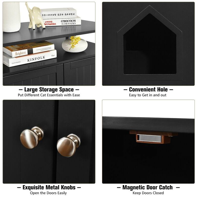 Wooden Cat Litter Box Enclosure Hidden Cat Washroom with Storage Layer