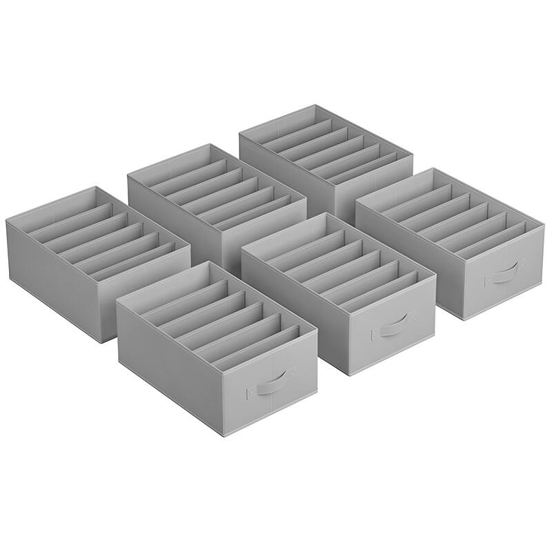Closet Organizer Drawer Bins with 6 Compartment Dividers for Jeans Sweaters and Clothing Storage - Set of 6 - Dove Grey