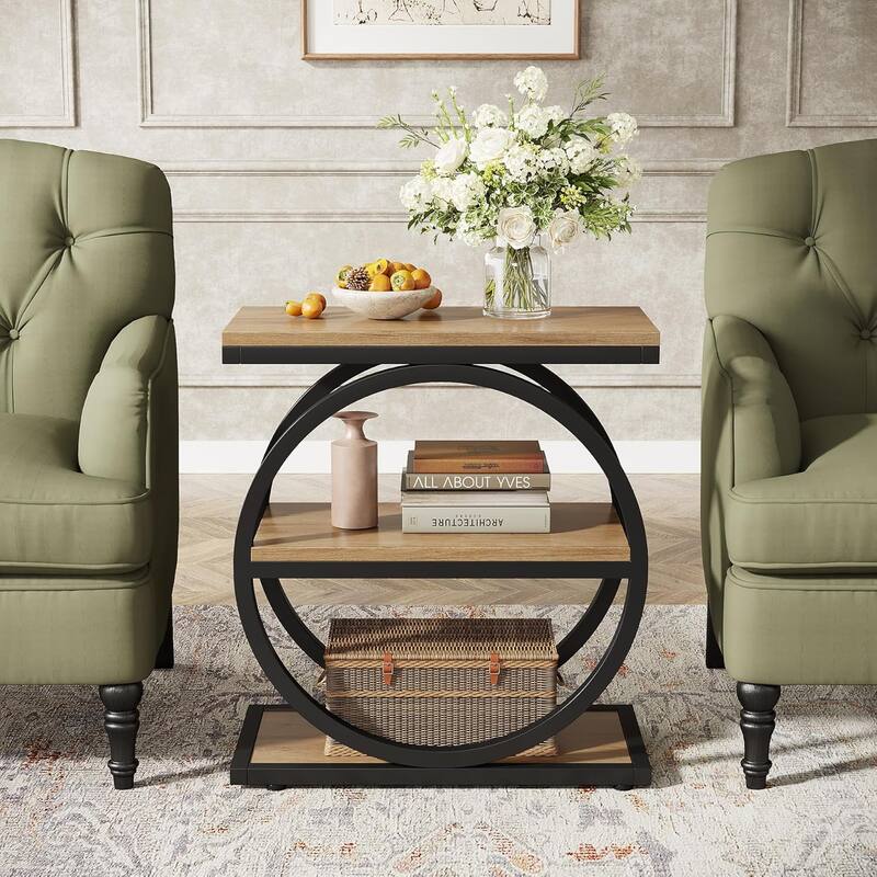 3 Tiers End Table, Wood Side Table for Living Room, Slim Nightstand