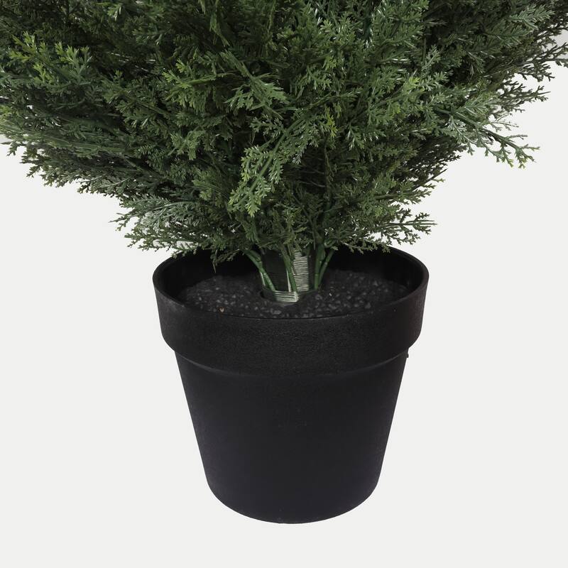 5FT Artificial Cypress Tree in Black Plastic Pot UV Resistant, Realistic Indoor Outdoor Fake Topiary Plant, 1pc/set