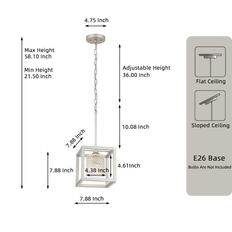 Moulins 1-light Modern Glam Crystal Geometric Kitchen Island Pendant Light - 8''