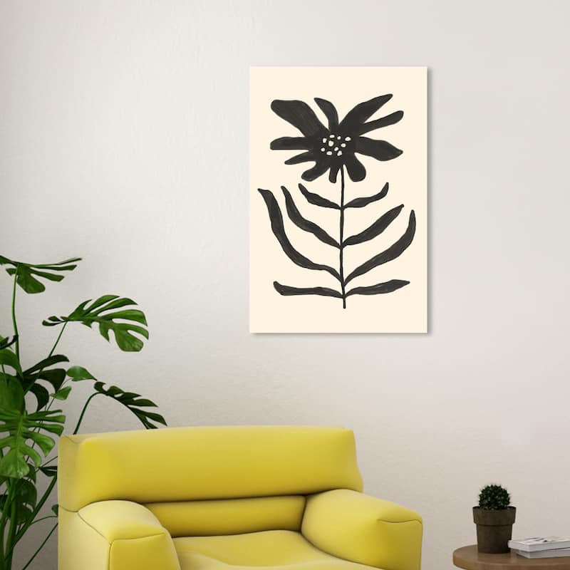 Wynwood Studio Floral and Botanical Growing Minimalist II Black and Cream White Modern & Contemporary Wall Art Canvas Print - 30 x 20