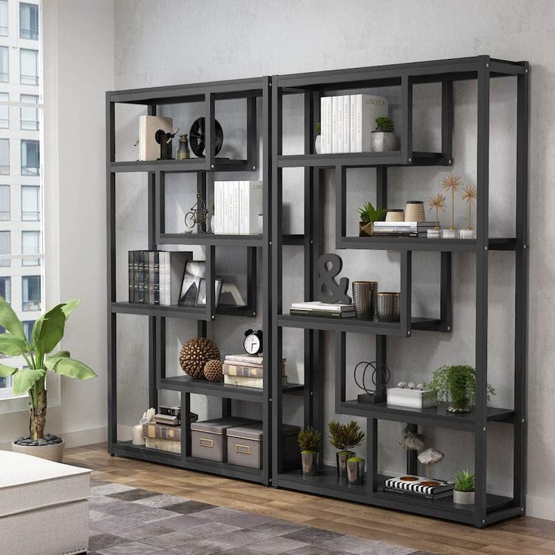 6-Tier Etagere Bookcase, Modern Industrial Staggered Bookshelf