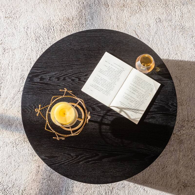 Round Coffee Table With Lift Handcrafted Relief Sturdy Pedestal Wooden Tea Table for Living Room no need to Assemble