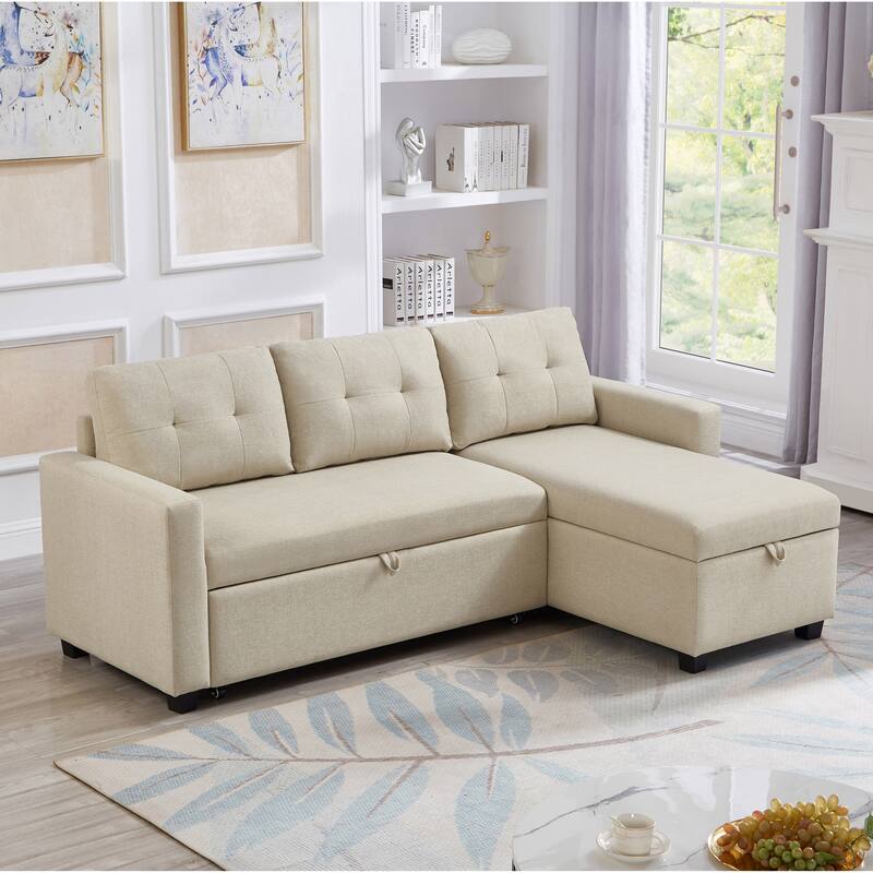 GDFStudio - Ethan Modern Pull-Out Sectional Sofa with Storage Chaise and Reversible Layout