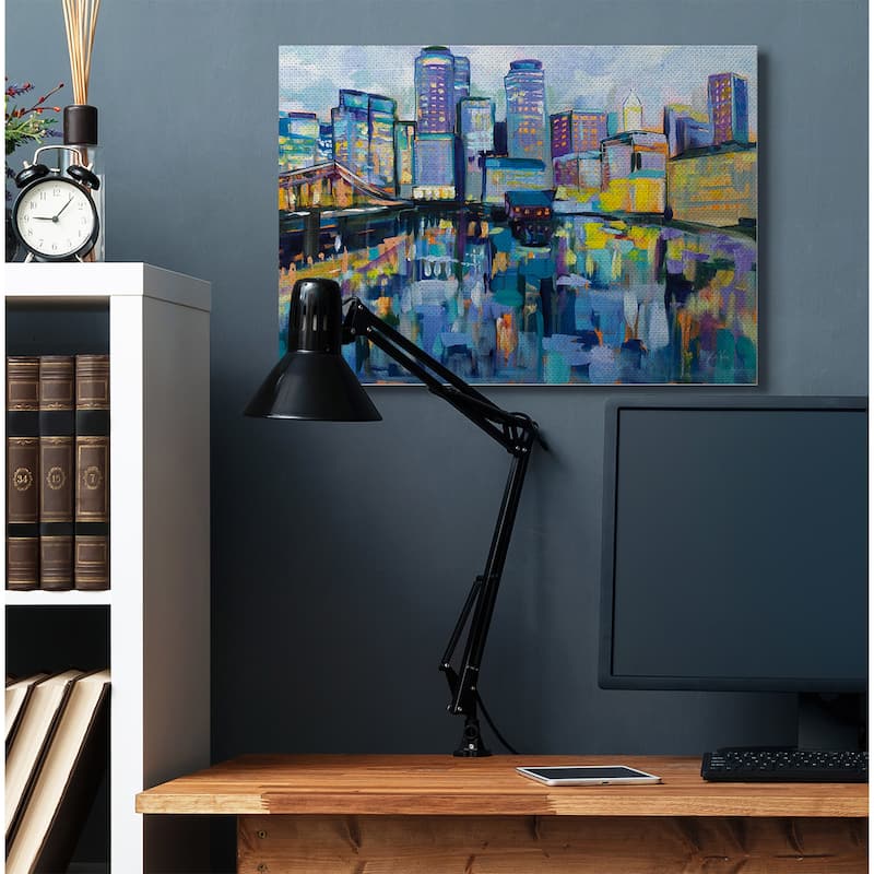 Stupell Boston Harbor Abstract Cityscape Painting Canvas Wall Art Design By Jeanette Vertentes