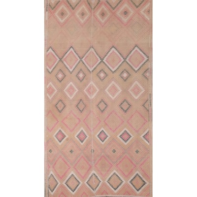 Hand Woven Oriental 100% Wool Carpet Southwestern Tribal Peach Kilim Area Rug - 9' 3'' X 5' 1''