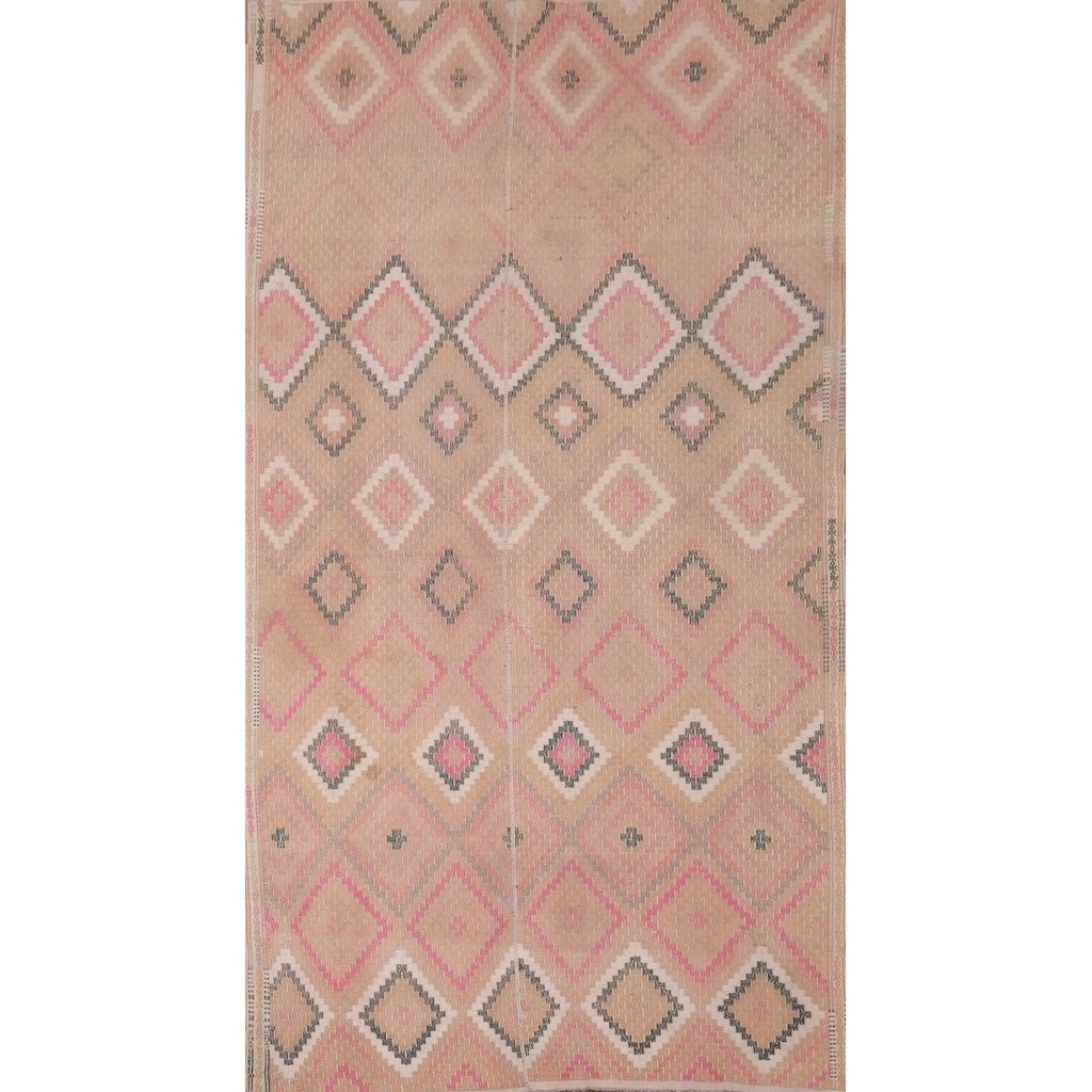 Hand Woven Oriental 100% Wool Carpet Southwestern Tribal Peach Kilim Area Rug - 9' 3'' X 5' 1''