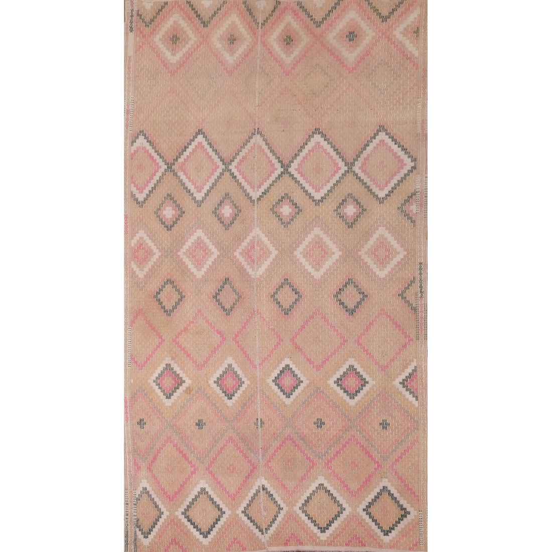 Hand Woven Oriental 100% Wool Carpet Southwestern Tribal Peach Kilim Area Rug - 9' 3'' X 5' 1''