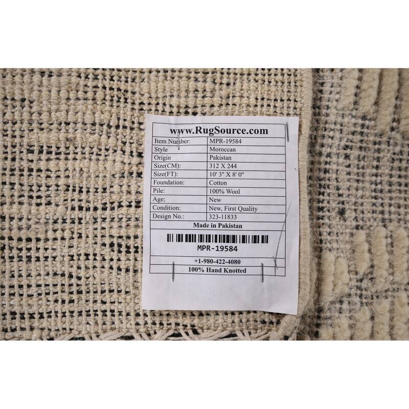 All-Over Moroccan Abstract Area Rug Hand-Knotted Wool Carpet - 8'0"x 10'3"