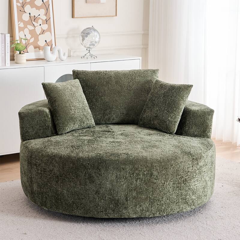 Oversized Swivel Accent Chair, Chenille Round Chairs Upholstered Swivel Chair, Single Sofa Armchair, Sleeper Chair