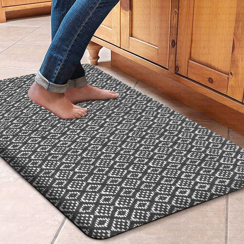 Woven Cotton Anti Fatigue Cushioned Kitchen | Doormat | Bathroom 18" x 30" Mats With Foam Backing Anti Slip - 18''x30'' - Graphite