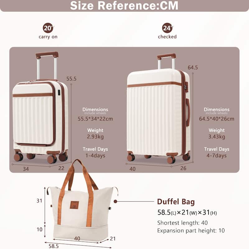 Front Opening Luggage Set 3 Piece,USB Port, Expandable Luggage with Handle Bag Spinner Wheels TSA Lock