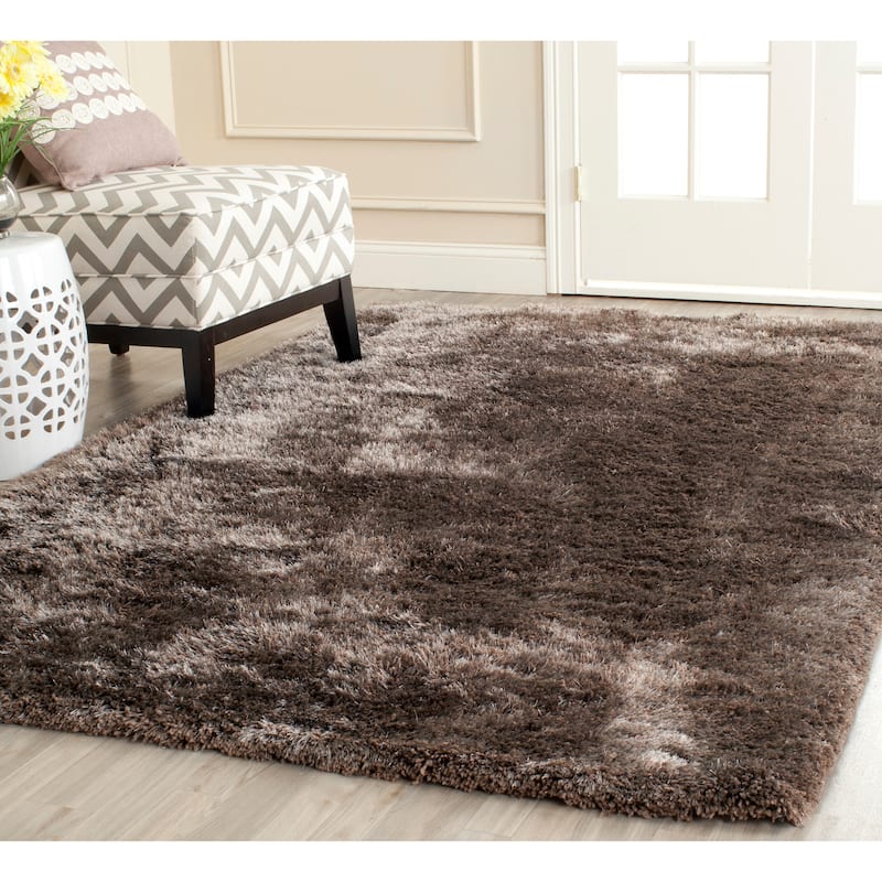 SAFAVIEH Handmade South Beach Leonella Shag Solid Polyester Rug - 5' x 8' - Latte - Rectangle
