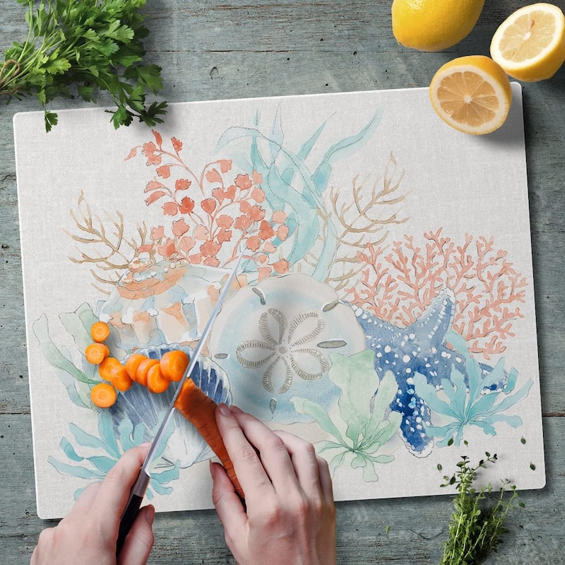 Seaside 3mm Heat Tolerant Tempered Glass Cutting Board 15” x 12” Manufactured in the USA Dishwasher Safe