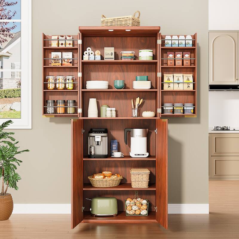 GDF Studio - Avalon Modern Fluted Tall Kitchen Pantry Cabinet with Six Shelves