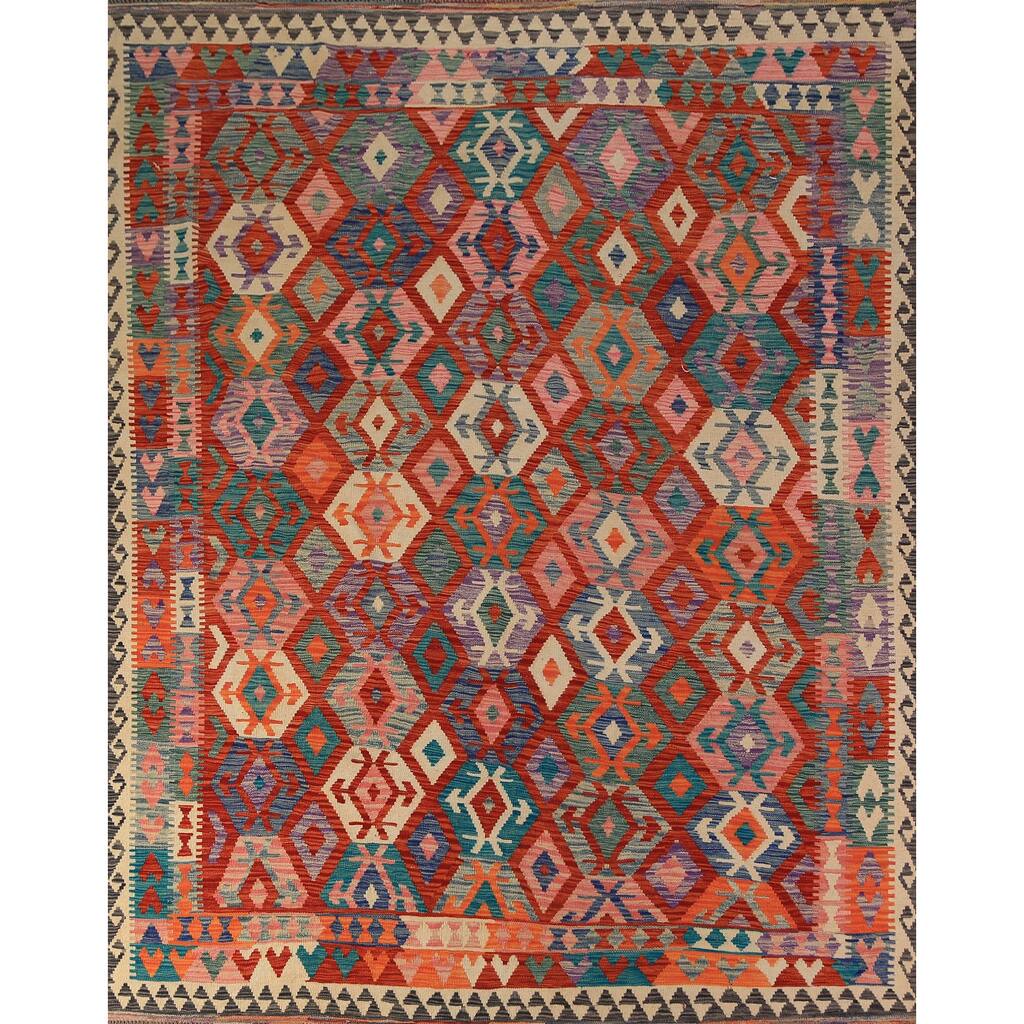 Southwestern Multi-Color Kilim Oriental Area Rug Flatweave Wool Carpet - 8'2"x 9'6"