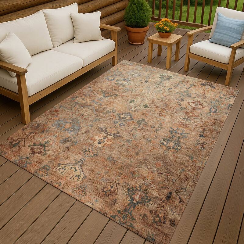 Machine Washable Indoor/ Outdoor Traditional Serenity Chantille Rug