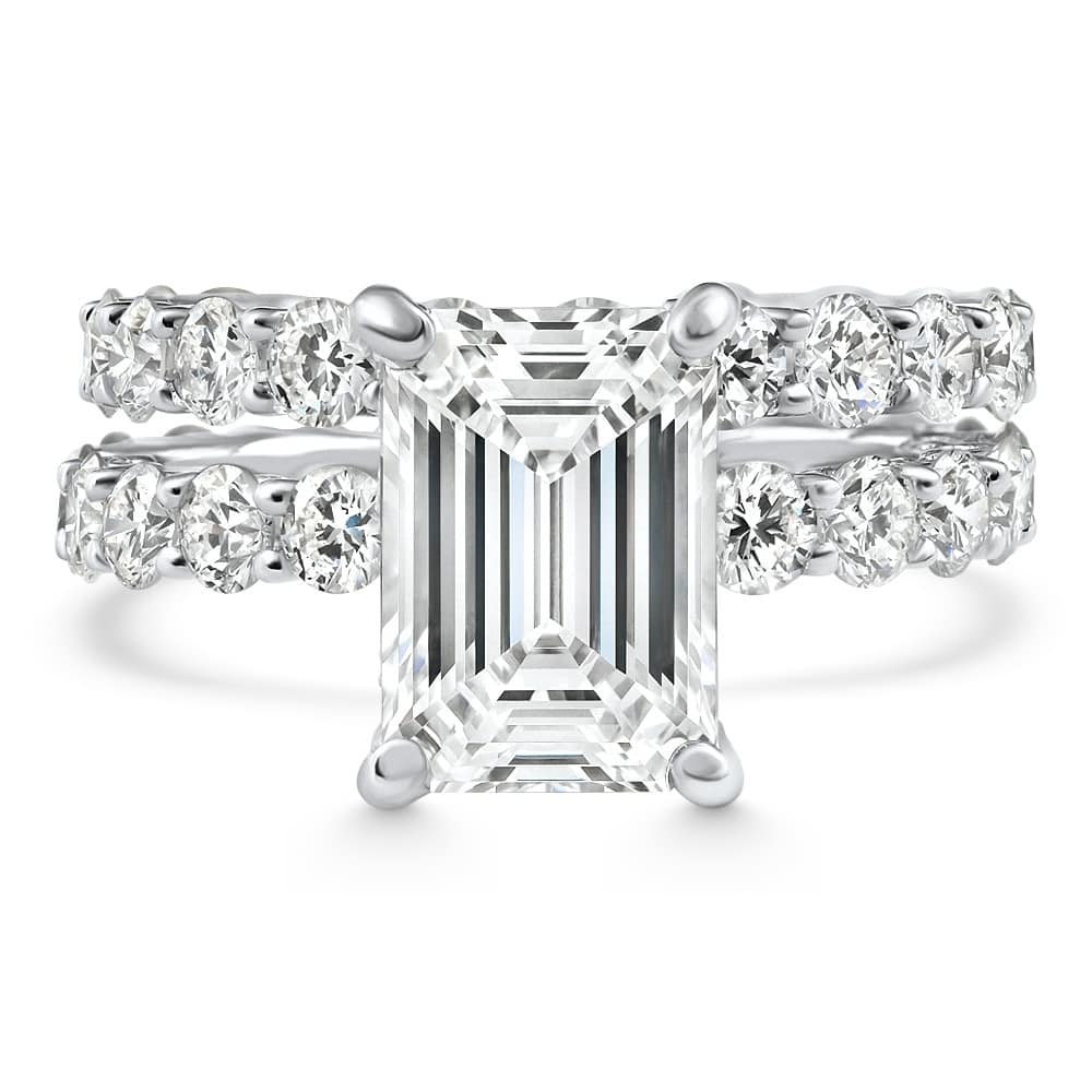 Bliss Diamond Certified 7.74Ct Emerald Diamond Side Halo Engagement Ring Set Lab Grown