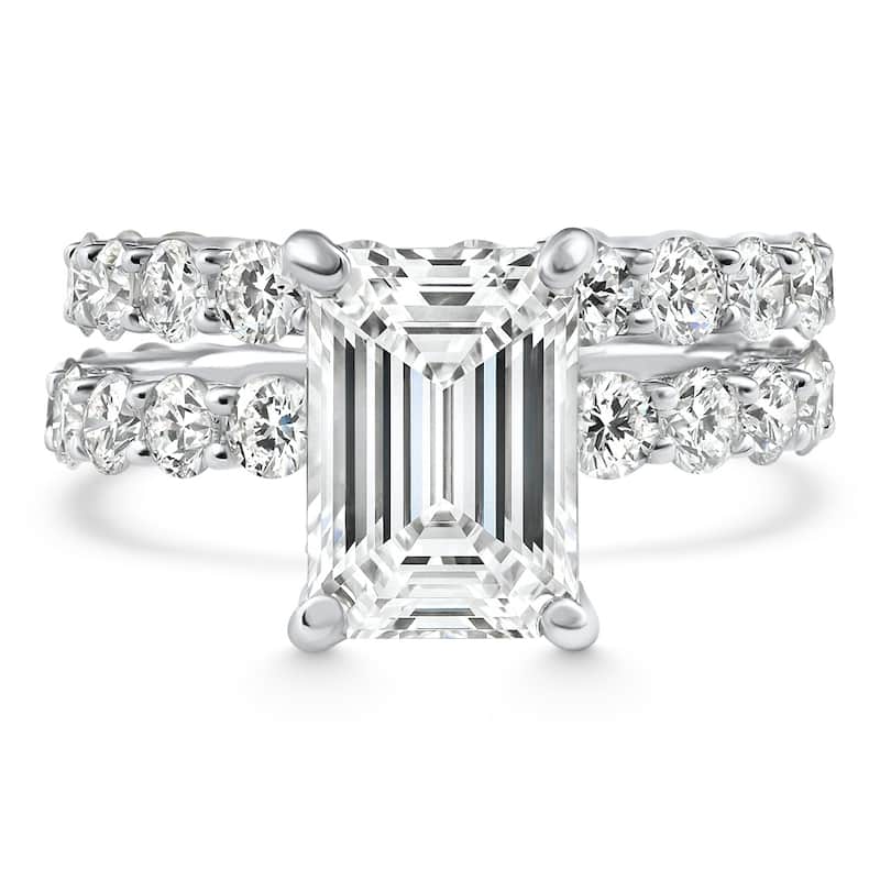 Bliss Diamond Certified 7.74Ct Emerald Diamond Side Halo Engagement Ring Set Lab Grown