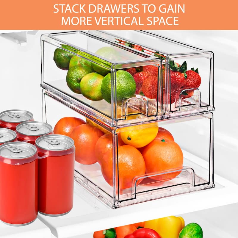 Sorbus Fridge Drawers Clear Stackable Pull-Out Refrigerator Food Kitchen Freezer - 1 Large, 2 Small Stackable Bins (3 Pack)