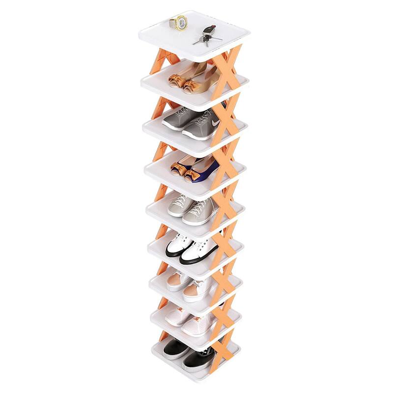 9 Tier Narrow Shoe Rack Free Standing Vertical Shoe Organizer Plastic Shelf Closet