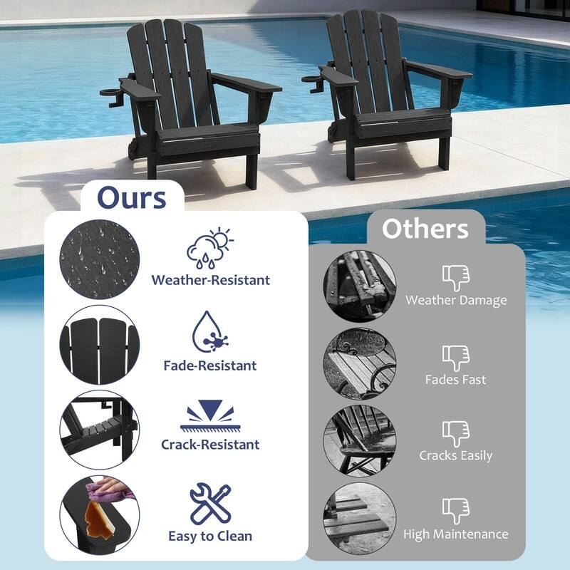 Domi Folding Adirondack Chair,Wooden Textured with Cup Holder,HDPE