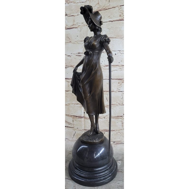 Little Bo Peep Bronze Statue Sculpture Female Figure In Hat 17 Inches X 7 Inches