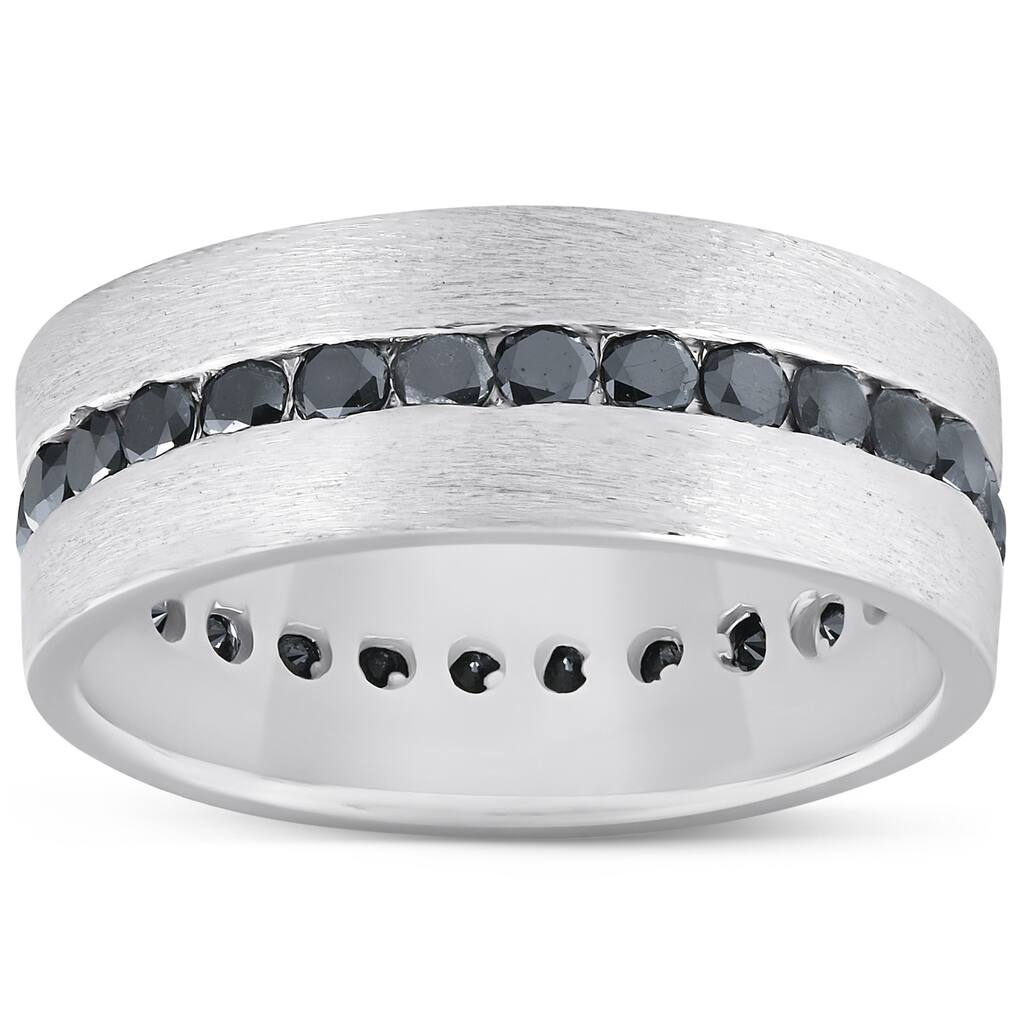 1 1/10ct Black Diamond 8mm Mens Eternity Ring White Gold