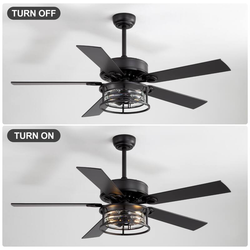 52" Reversible 5-Blade Caged Ceiling Fan with Light and Remote