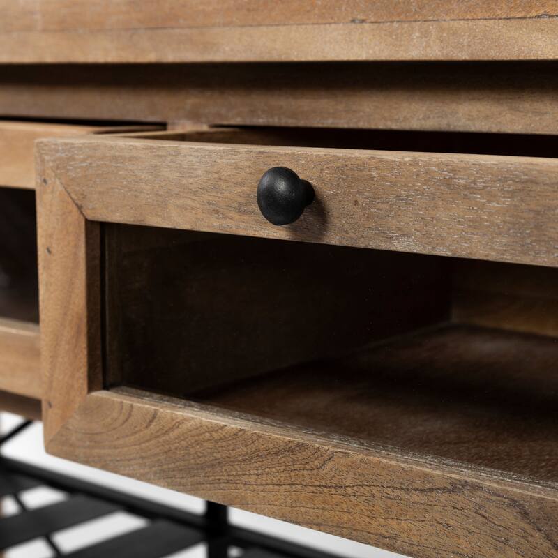 Stuart I Brown Solid Wood Top Two-Tier Black Metal Rolling Kitchen Island - 28.0L x 60.0W x 34.0H