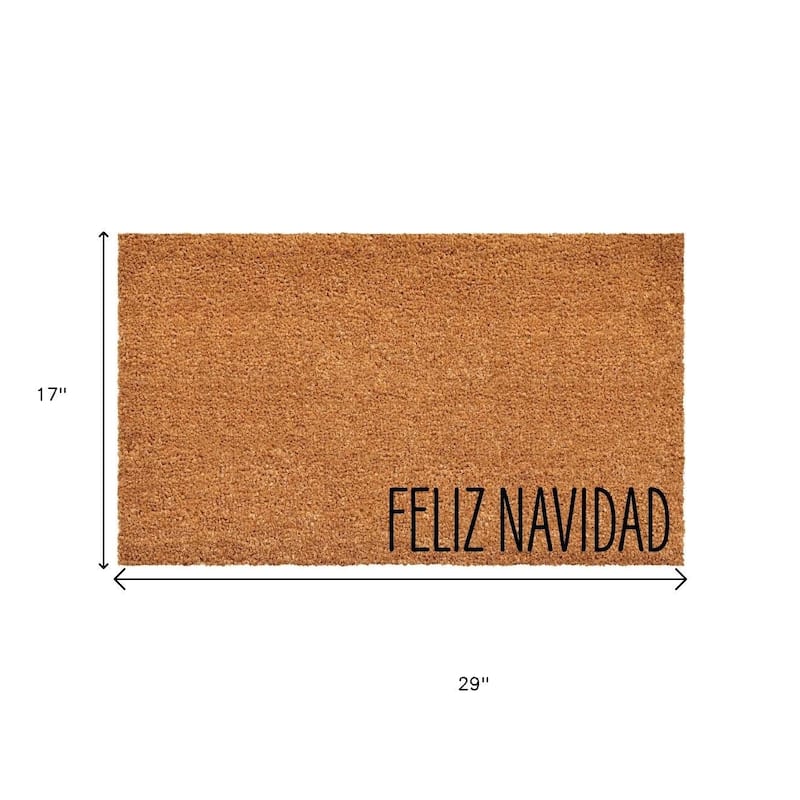 HomeRoots 17" X 29" Brown Christmas Feliz Navidad Outdoor Coir Door Mat - 17.00' X '29.00