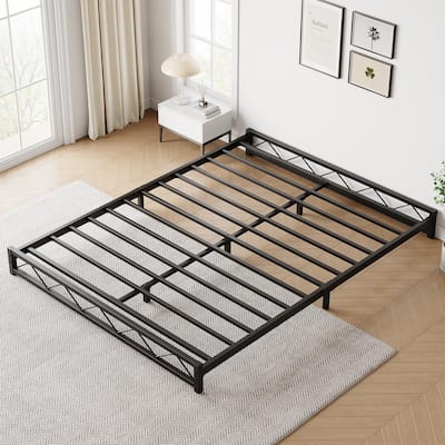 Black 6 Inch Metal Platform Bed Frame with Wavy Pattern
