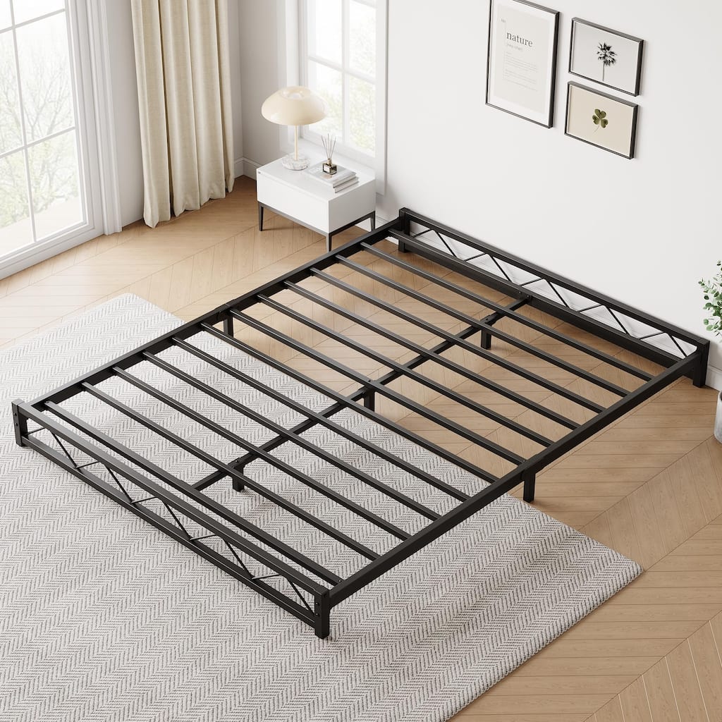 Black 6 Inch Metal Platform Bed Frame with Wavy Pattern